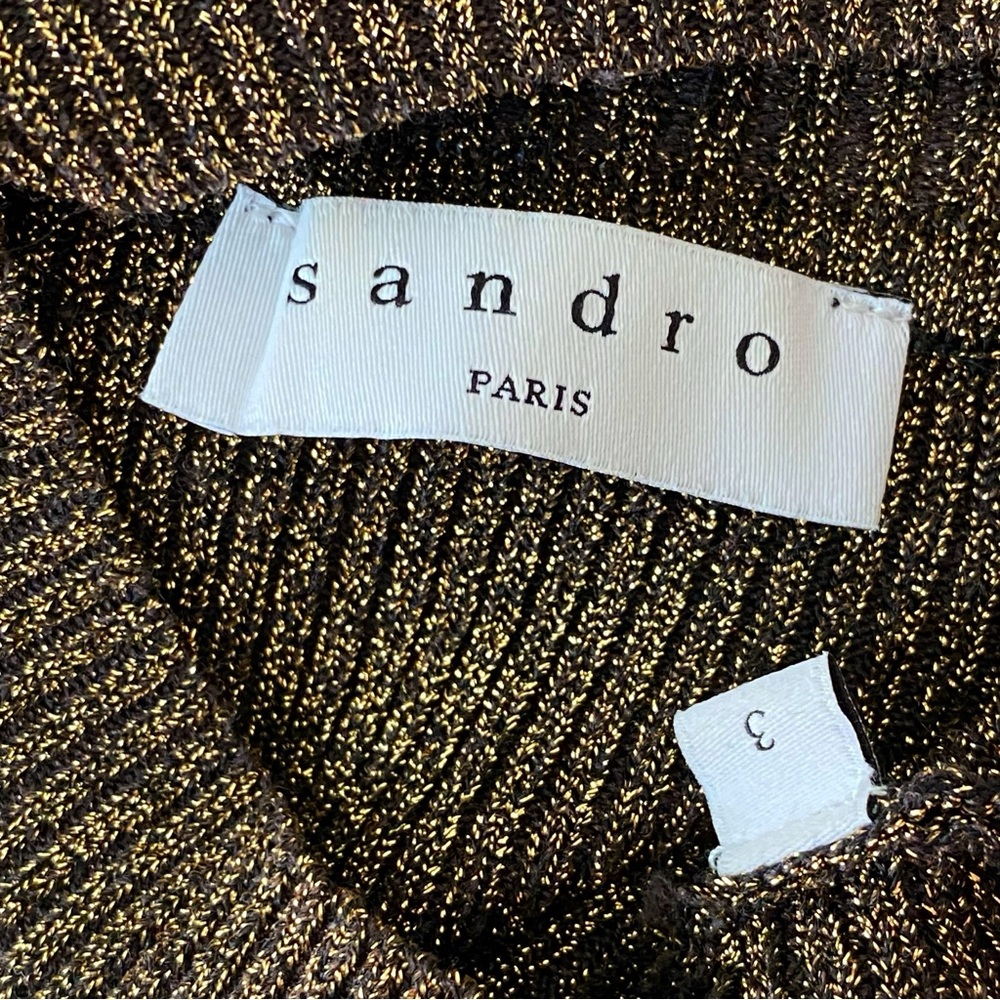 SANDRO gold black ribbed knit lurex high mock neck sweater - Picture 5 of 11